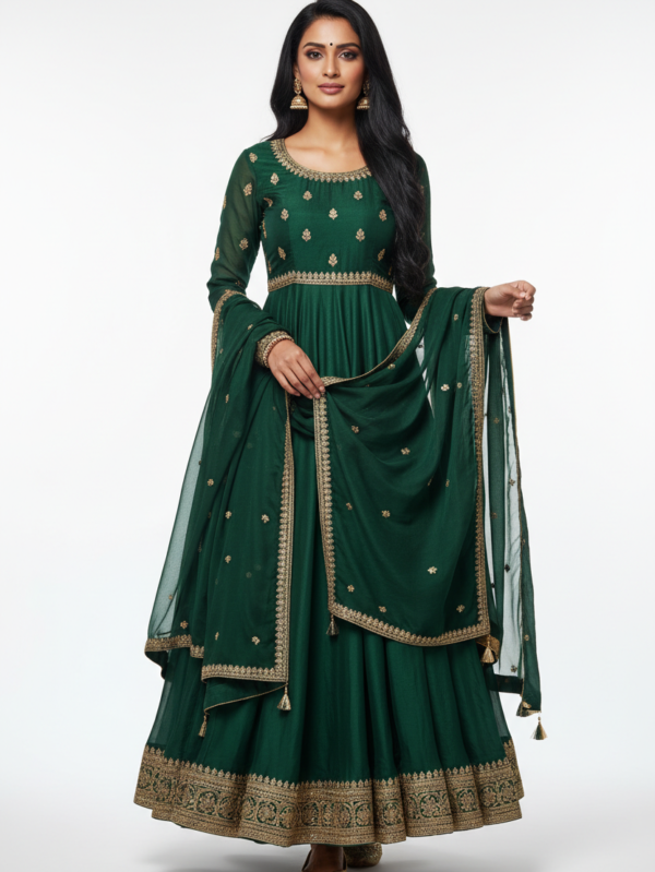 Traditional Rama Anarkali Gown with Heavy Embroidery