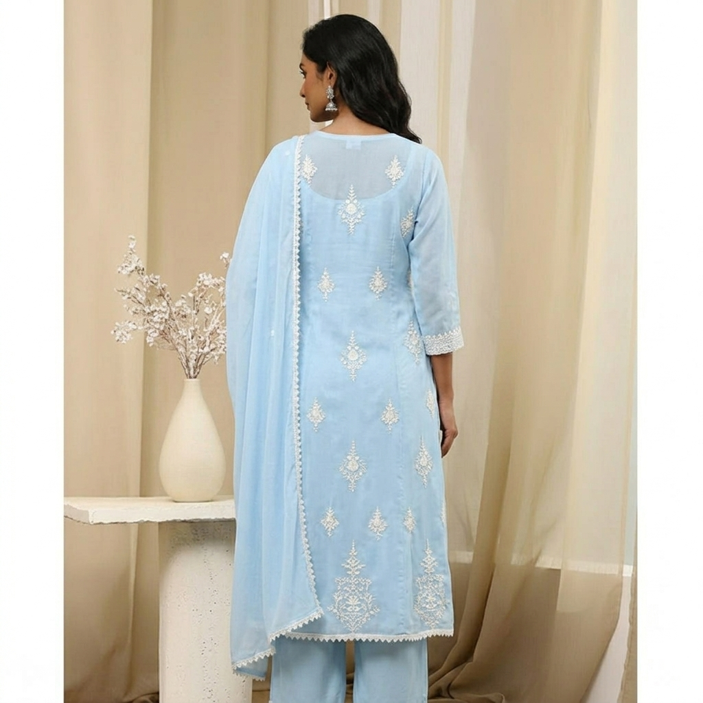 Shanaya Blue Embroidered Kalidar Suit Set - Image 3