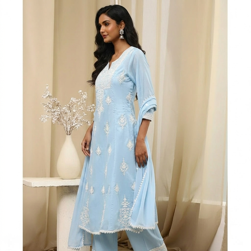 Shanaya Blue Embroidered Kalidar Suit Set - Image 2