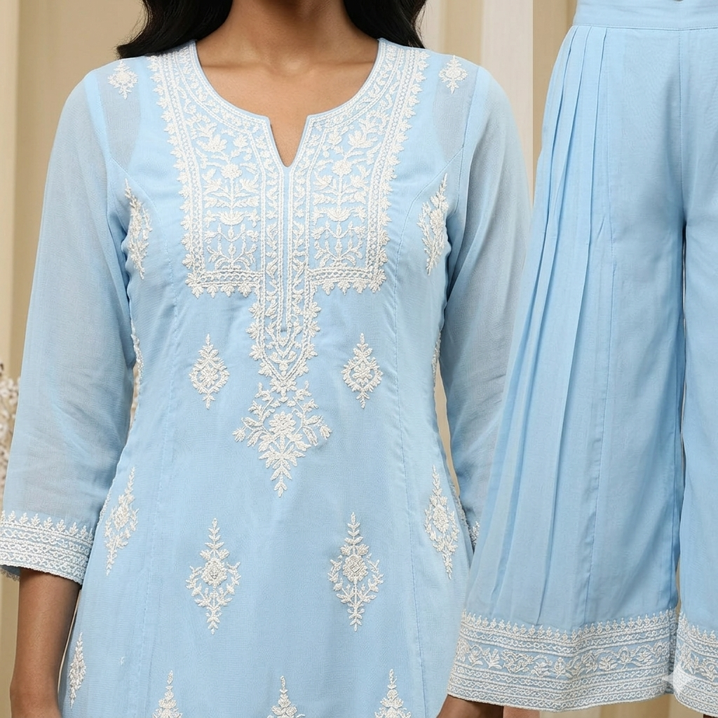 Shanaya Blue Embroidered Kalidar Suit Set - Image 4