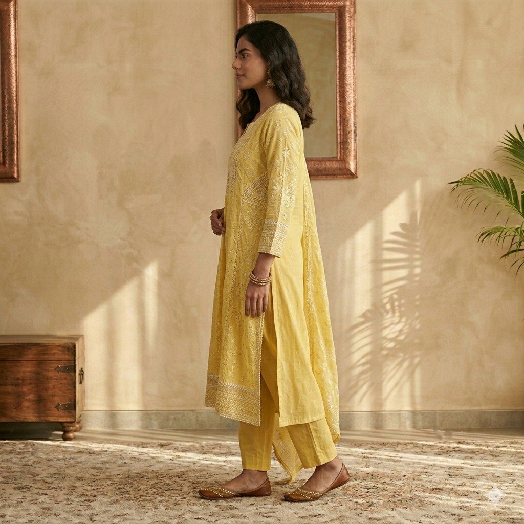 Sunshine Yellow Embroidered Straight Kurta Pant Set with Dupatta - Image 2