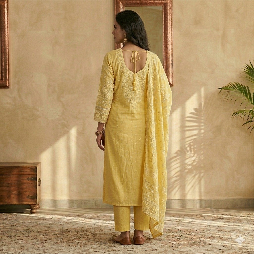 Sunshine Yellow Embroidered Straight Kurta Pant Set with Dupatta - Image 3