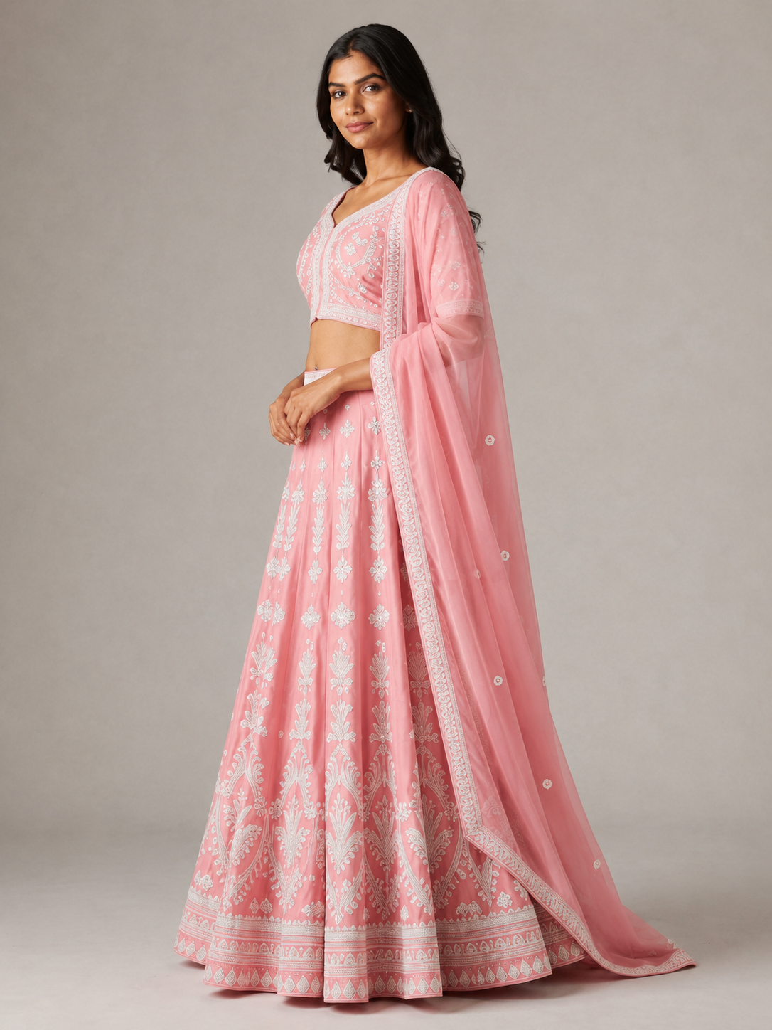Blush Pink Embroidered Lehenga Choli Set with Dupatta - Image 2