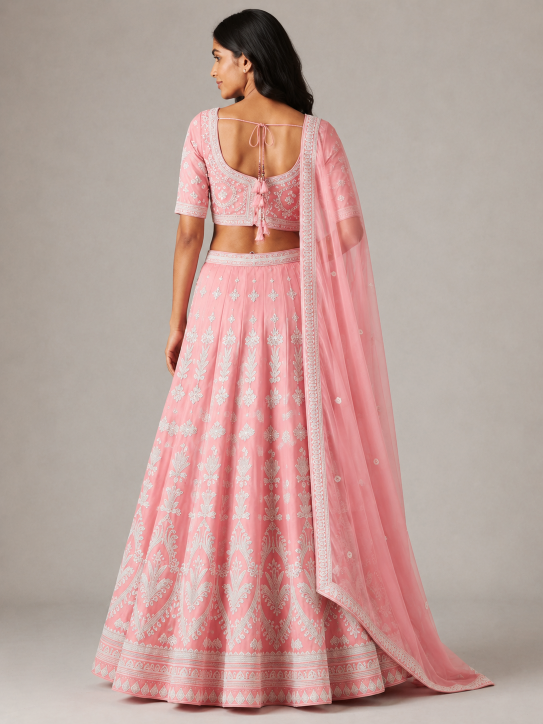 Blush Pink Embroidered Lehenga Choli Set with Dupatta - Image 3
