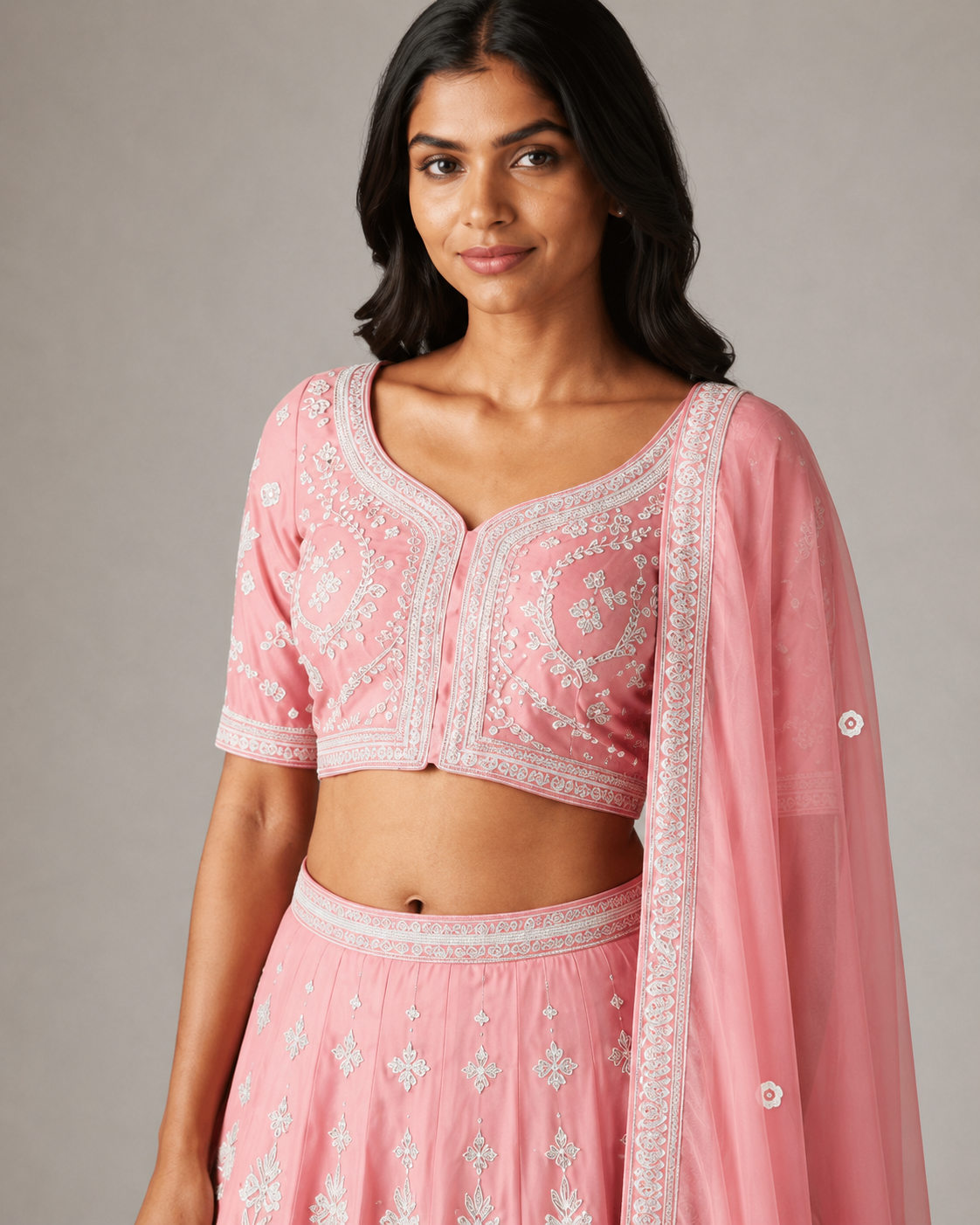 Blush Pink Embroidered Lehenga Choli Set with Dupatta - Image 4