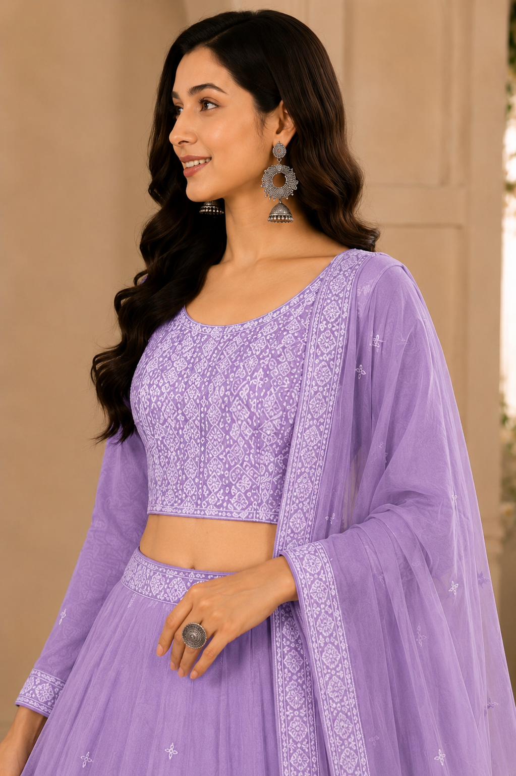 Lavender Dream Embroidered Printed Suit with Dupatta - Image 4