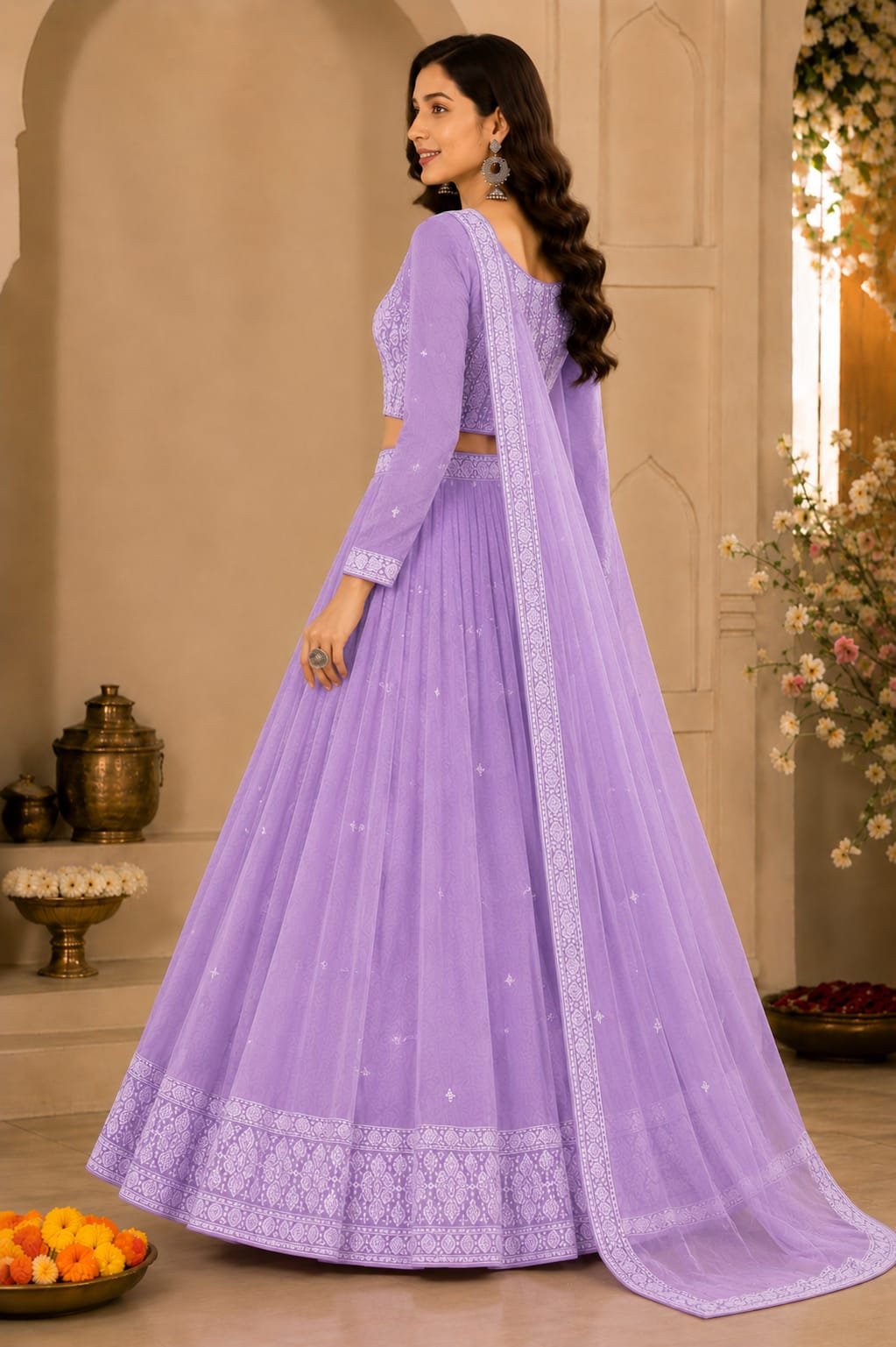 Lavender Dream Embroidered Printed Suit with Dupatta - Image 3