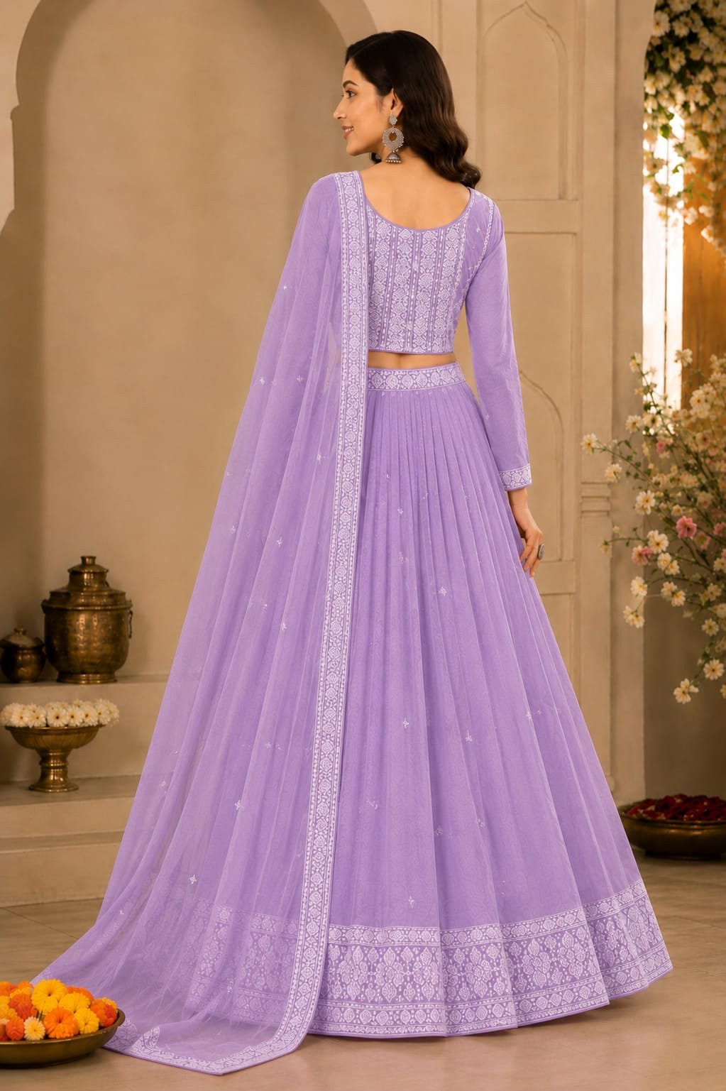 Lavender Dream Embroidered Printed Suit with Dupatta - Image 2