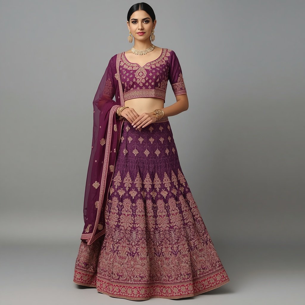 Royal Plum Embroidered Lehenga Choli Set with Dupatta